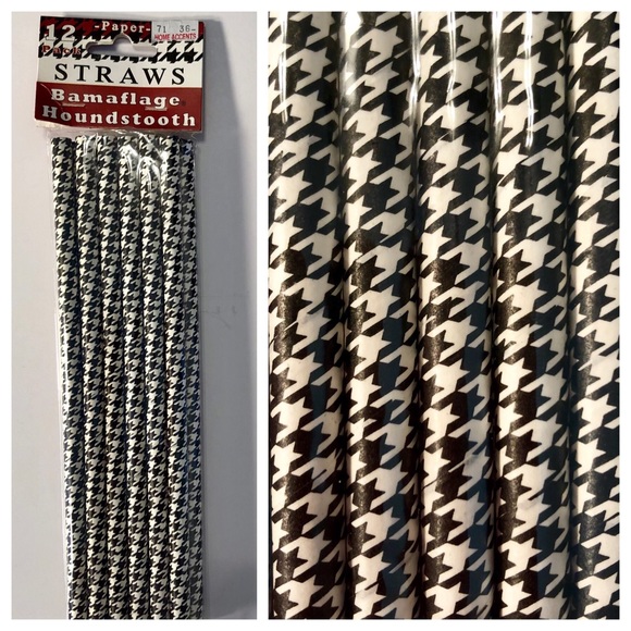 (1) 12 Pack Black & White Houndstooth Straws NIP - Picture 2 of 6